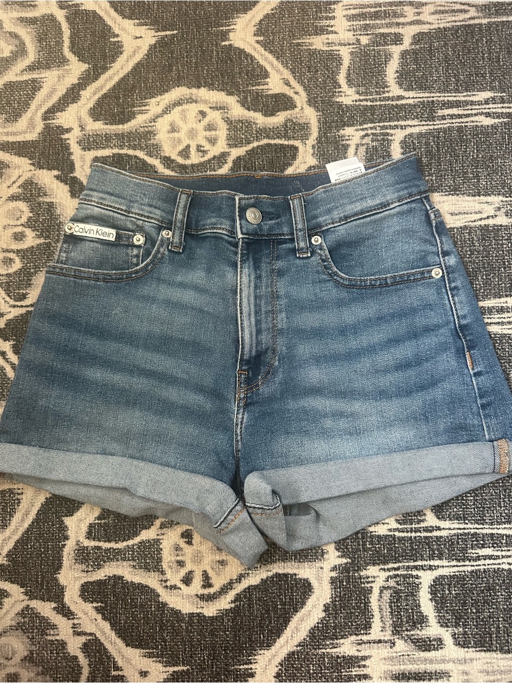 Calvin Klein Mid Wash Denim Roll-Cuff Jean Shorts